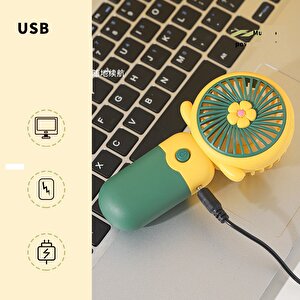 Çiçekli Mini Fan Şarj Edilebilir, Yeşil, 14x7 Yeşil