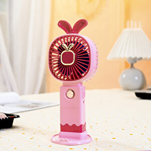 Kulaklı Masaüstü Fan Ve Telefon Tutucu, Şarj Edilebilir, Pembe, 18x7 Pembe
