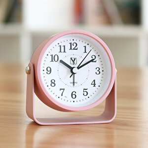 Li̇vava Metal Döner Masa Saati̇ Alarmli, Pembe, 10x10 Pembe