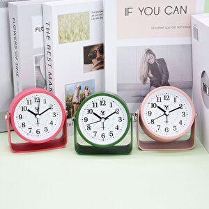 Li̇vava Metal Döner Masa Saati̇ Alarmli, Pembe, 10x10 Pembe