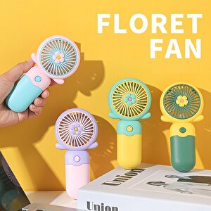 Çiçekli Mini Fan Şarj Edilebilir, Mavi, 14x7 Mavi