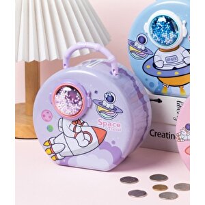 Li̇vava Astronot Metal Ki̇li̇tli̇ Ve Çantali Kumbara, Mor, 15x14 Mor