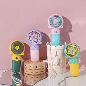 Çiçekli Mini Fan Şarj Edilebilir, Pembe, 14x7 Pembe