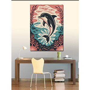 Kanvas Tablo Delfin Ve Yaprak Çizimi 50x70 cm