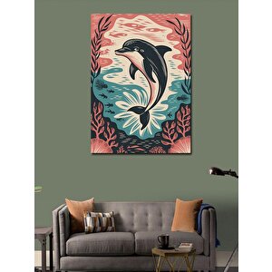 Kanvas Tablo Delfin Ve Yaprak Çizimi 50x70 cm