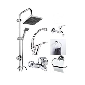 6'lı Duş Seti Duş Robotu Banyo Bataryası Lavabo Bataryası Havluluk Peçetelik Musluk
