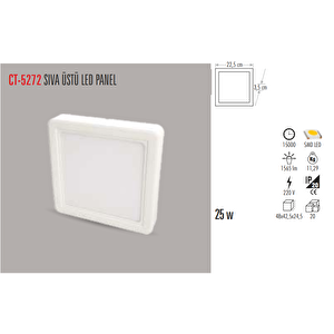 Ct-5272 25w/6400k Alm. S.ü Led Armatür Kare (beyaz) Cata