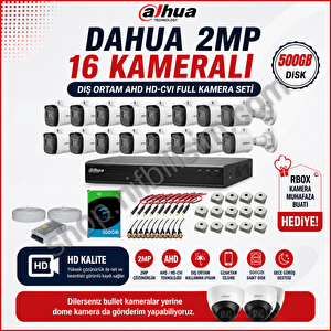 2mp 16 Kameralı Dış Ortam Ahd Hd-cvi Full Kamera Seti 500gb Disk