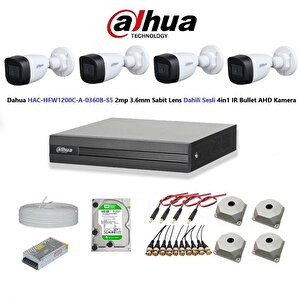 2mp 4 Kameralı Dış Ortam Dahili Sesli Full Kamera Seti 500gb Disk Hac-hfw1200c-a-0360b
