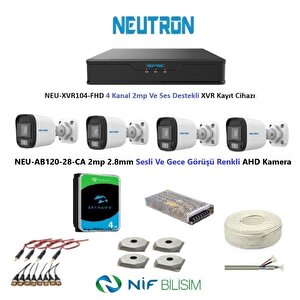2mp 4 Kameralı Gece Renkli Sesli Dış Ortam Ahd Full Kamera Seti 4tb Disk Neu-ab120-28-ca