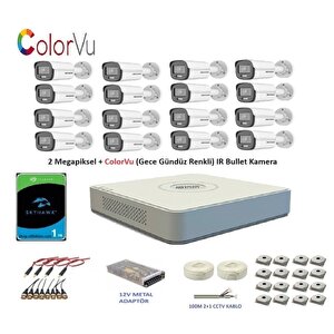 Hikvision 2mp 16 Kameralı Dış Ortam Ahd Hd-tvi Colorvu Gece Renkli Kamera Seti 1tb Disk