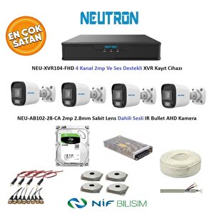 2mp 4 Kameralı Sesli Dış Ortam Ahd Full Kamera Seti 500gb Disk Neu-xvr104-fhd Neu-ab102-28-ca