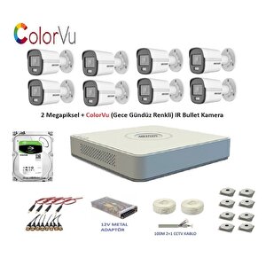 Hikvision 2mp 8 Kameralı Dış Ortam Ahd Hd-tvi Colorvu Gece Renkli Kamera Seti 500gb Disk