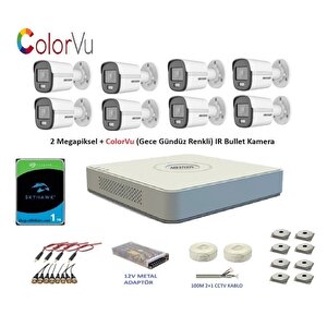 Hikvision 2mp 8 Kameralı Dış Ortam Ahd Hd-tvi Colorvu Gece Renkli Kamera Seti 1tb Disk