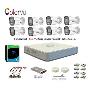 Hikvision 2mp 8 Kameralı Dış Ortam Ahd Hd-tvi Colorvu Gece Renkli Kamera Seti 4tb Disk