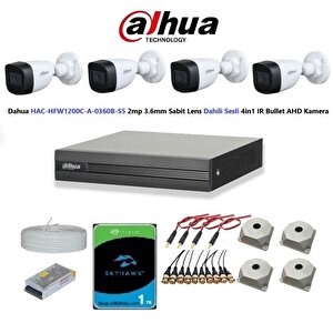 2mp 4 Kameralı Dış Ortam Dahili Sesli Full Kamera Seti 1tb Disk Hac-hfw1200c-a-0360b