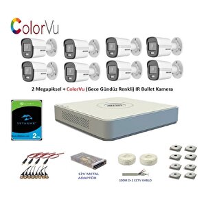 Hikvision 2mp 8 Kameralı Dış Ortam Ahd Hd-tvi Colorvu Gece Renkli Kamera Seti 2tb Disk