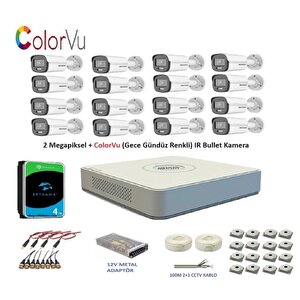 Hikvision 2mp 16 Kameralı Dış Ortam Ahd Hd-tvi Colorvu Gece Renkli Kamera Seti 4tb Disk