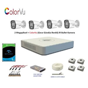 Hikvision 2mp 4 Kameralı Dış Ortam Ahd Hd-tvi Colorvu Gece Renkli Kamera Seti 1tb Disk
