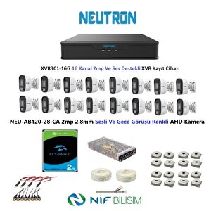 2mp 16 Kameralı Gece Renkli Sesli Dış Ortam Ahd Full Kamera Seti 2tb Disk Neu-ab120-28-ca