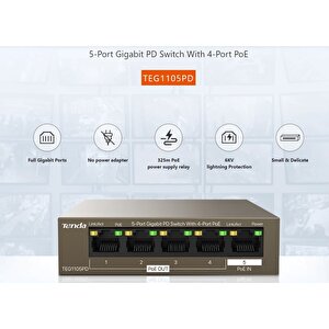 Teg1105pd 5 Port Gigabit Desktop Pd Switch 4 Port Poe Extender Switch