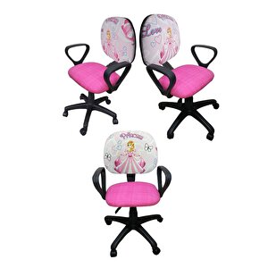 Çocuk Odası Ders Çalışma Ofis Koltuğu Sindirella Prenses Desenli Çocuk Sandalyesi Pembe