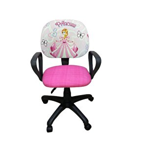 Çocuk Odası Ders Çalışma Ofis Koltuğu Sindirella Prenses Desenli Çocuk Sandalyesi Pembe