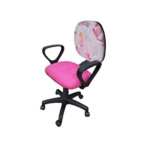 Çocuk Odası Ders Çalışma Ofis Koltuğu Sindirella Prenses Desenli Çocuk Sandalyesi Pembe