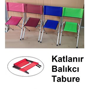 Balıkçı Taburesi Katlanır Ayaklı Sırt Dayamalı Kamp Bez Oturak Bagaj içi Piknik için ideal (Kırmızı)