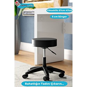 Döner Ofis Kasiyer Taburesi Tekerlekli Deri Döşeme Oturak Eczane Laboratuvar Büro Çalışma Koltuğu