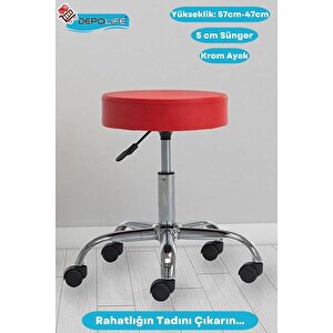 Döner Ofis Kasiyer Taburesi Tekerlekli Deri Döşeme Oturak Eczane Laboratuvar Büro Çalışma Koltuğu
