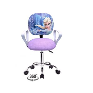 Frozen Ofis Ders Çalışma Faliyet Koltuğu Karlar Ülkesi Çocuk Odası Sandalyesi Döner Krom Ayak Lila