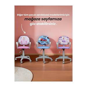 Çocuk Odası Ders Çalışma Ofis Koltuğu Öğrenci Sandalyesi Araba Prenses Tekerli Yükseklik Ayarı