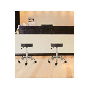 Döner Ofis Kasiyer Taburesi Tekerlekli Deri Döşeme Oturak Eczane Laboratuvar Büro Çalışma Koltuğu