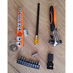 Fonksiyonel Cırcır Kolu Lokma seti 10lu bits uç 9lu Lokma Anahtar Takımı 22 Parçalı Cırcırlı Lokma