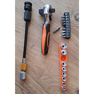 Fonksiyonel Cırcır Kolu Lokma seti 10lu bits uç 9lu Lokma Anahtar Takımı 22 Parçalı Cırcırlı Lokma