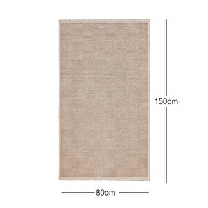 Yıkanabilir Pamuklu Bej Renk Dama Desen Kilim 80 X 150 Cm