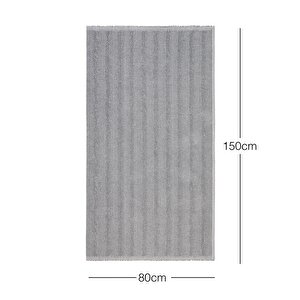 Yıkanabilir Pamuklu Gri Renk Çizgi Desen Kilim 80 X 150 Cm