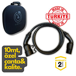 Elektrikli Otomobil Şarj Ara Kablosu 22 Kw, 32 Amper, 10 Metre Tpu Kablo, Siyah, Özel Çantalı.