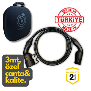 Elektrikli Otomobil Şarj Ara Kablosu 22 Kw, 32 Amper, 3 Metre Tpu Kablo, Siyah, Özel Çantalı.