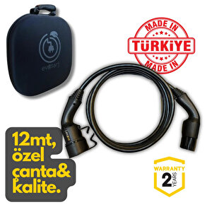 Elektrikli Otomobil Şarj Ara Kablosu 22 Kw, 32 Amper, 12 Metre Tpu Kablo, Siyah, Özel Çantalı.