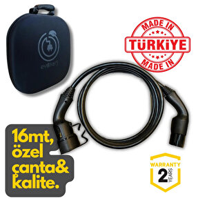 Elektrikli Otomobil Şarj Ara Kablosu 22 Kw, 32 Amper, 16 Metre Tpu Kablo, Siyah, Özel Çantalı.