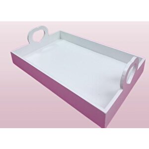 Hobi Erc Kalp Kulplu Tepsi 90404 Model Ahşap Mdf Parlak Beyaz Lake Boya El Yapımı
