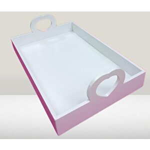 Hobi Erc Kalp Kulplu Tepsi 90404 Model Ahşap Mdf Parlak Beyaz Lake Boya El Yapımı