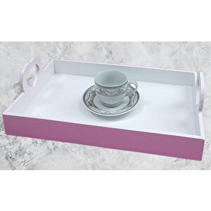 Hobi Erc Kalp Kulplu Tepsi 90404 Model Ahşap Mdf Parlak Beyaz Lake Boya El Yapımı