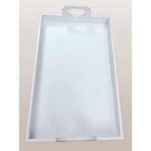 Hobi Erc Kalp Kulplu Tepsi 90404 Model Ahşap Mdf Parlak Beyaz Lake Boya El Yapımı
