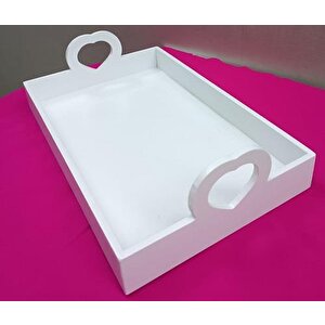 Hobi Erc Kalp Kulplu Tepsi 90404 Model Ahşap Mdf Parlak Beyaz Lake Boya El Yapımı