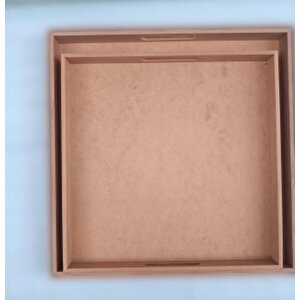Hobi 90048 Dekoratif Tepsi Takım İkili Model Ham Ahşap Mdf El Yapımı