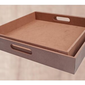 Hobi 90048 Dekoratif Tepsi Takım İkili Model Ham Ahşap Mdf El Yapımı