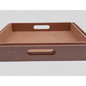 Hobi 90048 Dekoratif Tepsi Takım İkili Model Ham Ahşap Mdf El Yapımı